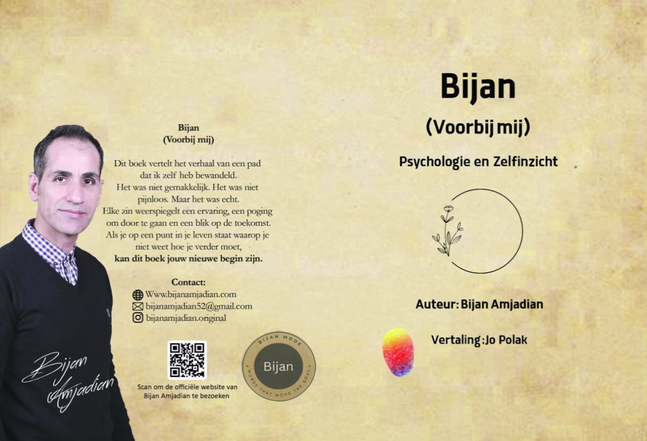 <p>
	Voorbij mij</p>
<p>
	<br />
	Publication Year: 2025<br />
	<br />
	First Edition: Printed in the Netherlands<br />
	<br />
	Author: Bijan Amjadian<br />
	<br />
	Translators: Jo Polak &amp; Bijan Amjadian<br />
	<br />
	Languages: Persian, English, and Dutch</p>
<p>
	<br />
	​Beyond Myself vertelt het verhaal van mijn leven en echte ervaringen &ndash; reizen vol uitdagingen, groei en persoonlijke ontdekkingen. Elk hoofdstuk biedt lezers de mogelijkheid om inspiratie te putten uit mijn pad, hun eigen richting te vinden en vol vertrouwen vooruit te gaan. Het boek is verkrijgbaar in drie afzonderlijke edities in het Perzisch, Engels en Nederlands, wat een multiculturele ervaring biedt die toegankelijk is voor lezers in heel Europa en wereldwijd.</p>
<div>
	<p>
		🔸&nbsp;Dit boek is momenteel alleen elektronisch verkrijgbaar.</p>
	<div>
		&nbsp;</div>
</div>
<div>
	&nbsp;</div>
<div>
	&nbsp;</div>
<div>
	&nbsp;</div>
<div>
	Voor informatie over het verkrijgen van het elektronische bestand van dit boek kunt u een bericht sturen via e-mail of WhatsApp.</div>
<p>
	&nbsp;</p>

